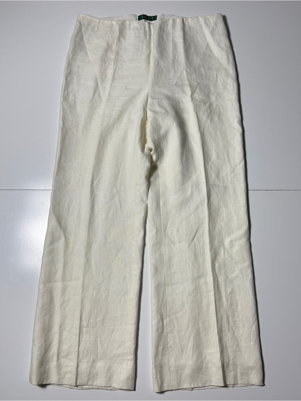 Lauren Ralph Lauren Linen Pants Women’s 12P Ivory Wide Leg Career Petite Coastal